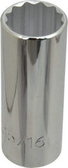 Proto - 15/16", 1/2" Drive, Deep Hand Socket - 12 Points, 3-1/4" OAL, Chrome Finish - Best Tool & Supply