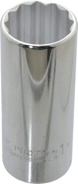 Proto - 1", 1/2" Drive, Deep Hand Socket - 12 Points, 3-1/4" OAL, Chrome Finish - Best Tool & Supply