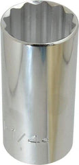 Proto - 1-1/4", 1/2" Drive, Deep Hand Socket - 12 Points, 3-1/4" OAL, Chrome Finish - Best Tool & Supply