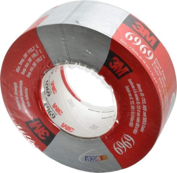 3M - 2" x 55m Silver Duct Tape - 10.7 mil, Rubber Adhesive, Polyethylene Film Backing, 32 Lb/ln Tensile Strength, 200°F Max, Series 6969 - Best Tool & Supply