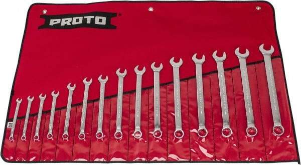 Proto - 15 Piece, 7 to 21mm, 12 Point, Combination Wrench Set - Metric System of Measurement, Satin Finish, Comes in Nylon Roll - Best Tool & Supply