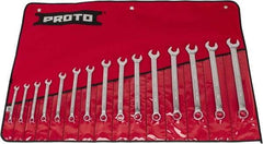 Proto - 15 Piece, 7 to 21mm, 12 Point, Combination Wrench Set - Metric System of Measurement, Satin Finish, Comes in Nylon Roll - Best Tool & Supply