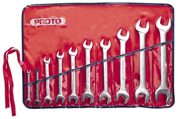 Proto - 10 Piece, 1/4" x 5/16" to 1-1/16" x 1-1/8", Open End Wrench Set - Inch Measurement Standard, Satin Finish, Comes in Nylon Roll - Best Tool & Supply