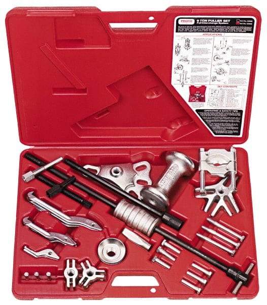 Proto - 22 Piece, 6 Ton Capacity, 7" Spread, Standard Puller Set - 8 Jaws, 6" Reach - Best Tool & Supply