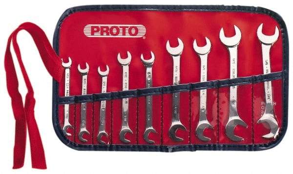 Proto - 9 Piece, 7/32" x 7/32" to 1/2" x 1/2", Open End Wrench Set - Inch Measurement Standard, Satin Finish, Comes in Nylon Roll - Best Tool & Supply