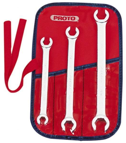 Proto - 3 Piece, 3/8" x 7/16" to 5/8" x 11/16", 6 Point Flare Nut Wrench Set - Inch Measurement Standard, Satin Finish, Comes in Nylon Roll - Best Tool & Supply