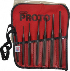 Proto - 7 Piece, 1/16 to 1/4", Pin Punch Set - Round Shank, Comes in Pouch - Best Tool & Supply