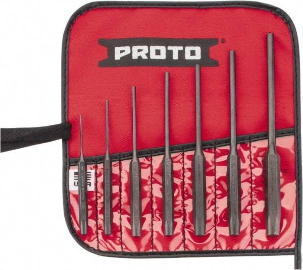 Proto - 7 Piece, 1/16 to 1/4", Pin Punch Set - Round Shank, Comes in Pouch - Best Tool & Supply