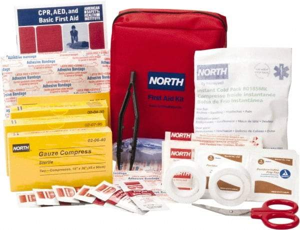 North - 61 Piece, 5 Person, Multipurpose/Auto/Travel First Aid Kit - 5" Wide x 2-1/2" Deep x 5-1/2" High, Nylon Bag - Best Tool & Supply