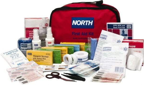 North - 187 Piece, 25 Person, Multipurpose/Auto/Travel First Aid Kit - 7" Wide x 6" Deep x 10" High, Nylon Bag - Best Tool & Supply