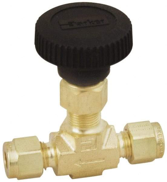 Parker - 3,000 Max psi, 1/8" Pipe, Brass, Inline Instrumentation Needle Valve - Compression x Compression CPI End Connections - Best Tool & Supply