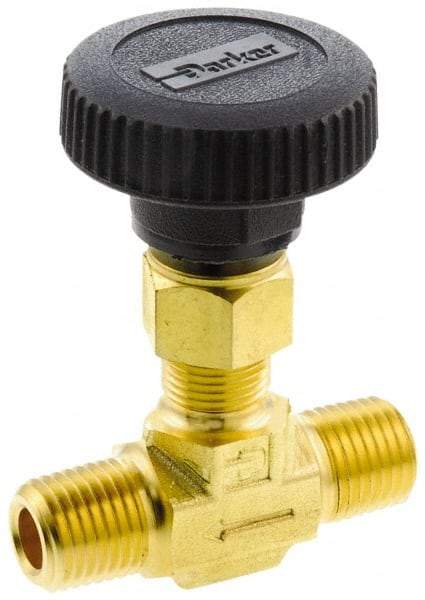 Parker - 3,000 Max psi, 3/8" Pipe, Brass, Inline Instrumentation Needle Valve - MNPT x MNPT End Connections - Best Tool & Supply