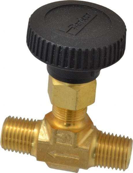 Parker - 3,000 Max psi, 1/4" Pipe, Brass, Inline Instrumentation Needle Valve - MNPT x MNPT End Connections - Best Tool & Supply