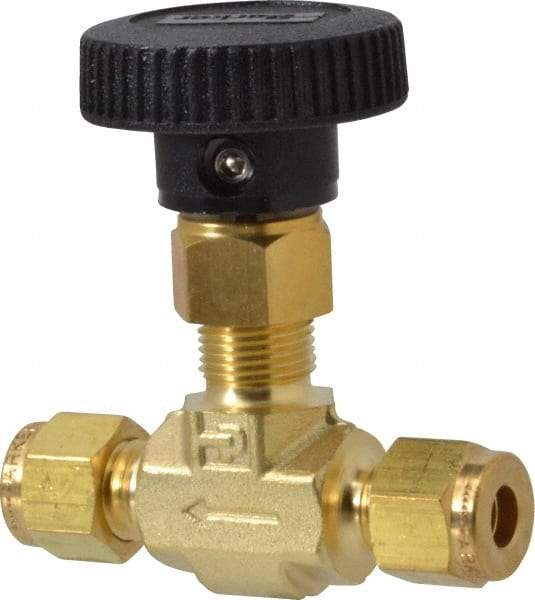 Parker - 3,000 Max psi, 1/4" Pipe, Brass, Inline Instrumentation Needle Valve - Compression x Compression CPI End Connections - Best Tool & Supply