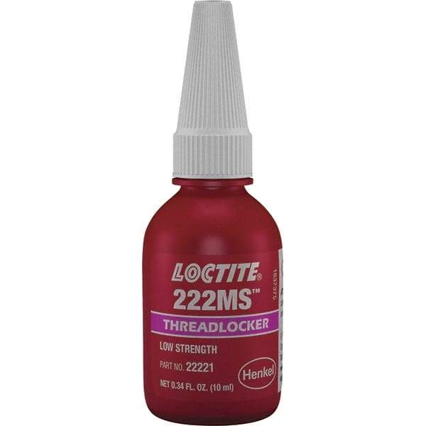 Loctite - 10 mL Bottle, Purple, Low Strength Liquid Threadlocker - Series 222, 24 hr Full Cure Time, Hand Tool Removal - Best Tool & Supply