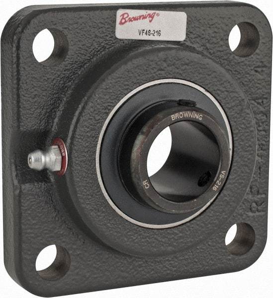 Browning - 1" ID, 3-3/4" OAL x 3-3/4" OAH 4-Bolt Flange - 1,651 Lb Static Cap, 2,801 Lb Dyn Cap, 2-3/4" Btw Mnt Hole Ctrs, Cast Iron - Best Tool & Supply