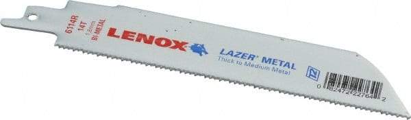 Lenox - 6" Long x 1" Thick, Bi-Metal Reciprocating Saw Blade - Straight Profile, 14 TPI, Toothed Edge - Best Tool & Supply