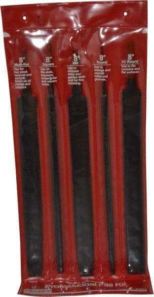 Simonds File - 5 Piece American Pattern File Set - 8" Long, Bastard Coarseness, Set Includes Flat, Half Round, Mill, Round, Square - Best Tool & Supply