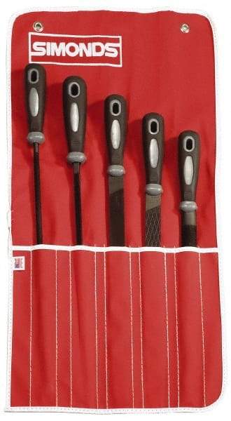 Simonds File - 5 Piece American Pattern File Set - 8" Long, Bastard Coarseness, Set Includes Half Round, Mill, Round, Square - Best Tool & Supply