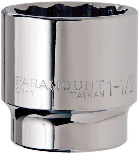 Paramount - 1-1/2", 1/2" Drive, Standard Hand Socket - 12 Points, 1-1/2" OAL, Steel, Chrome Finish - Best Tool & Supply