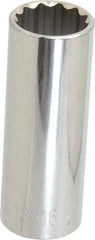 Paramount - 13/16", 1/2" Drive, Deep Hand Socket - 12 Points, 3-3/32" OAL, Steel, Chrome Finish - Best Tool & Supply