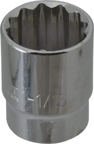 Paramount - 1-1/16", 1/2" Drive, Standard Hand Socket - 12 Points, 1-1/2" OAL, Steel, Chrome Finish - Best Tool & Supply