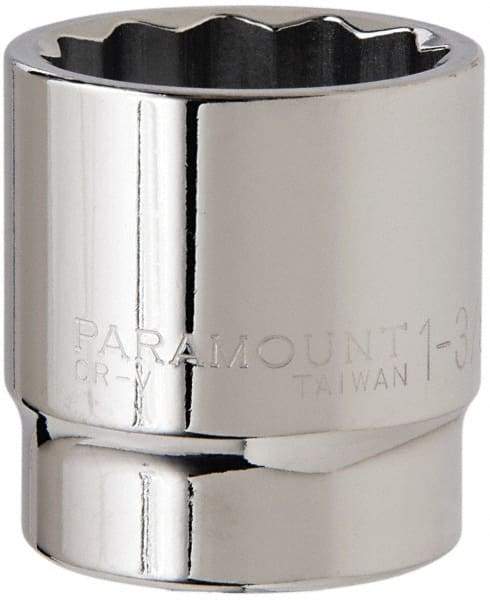 Paramount - 1-3/8", 1/2" Drive, Standard Hand Socket - 12 Points, 1-1/2" OAL, Steel, Chrome Finish - Best Tool & Supply