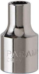 Paramount - 1/4", 3/8" Drive, Standard Hand Socket - 12 Points, 1-3/16" OAL, Steel, Chrome Finish - Best Tool & Supply