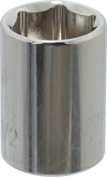 Paramount - 1/2", 1/4" Drive, Standard Hand Socket - 6 Points, 15/16" OAL, Steel, Chrome Finish - Best Tool & Supply