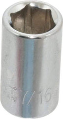 Paramount - 7/16", 3/8" Drive, Standard Hand Socket - 6 Points, 1-3/16" OAL, Steel, Chrome Finish - Best Tool & Supply