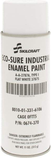 Ability One - White, Flat, Enamel Spray Paint - 8 to 10 Sq Ft per Can, 11 oz Container - Best Tool & Supply