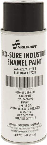 Ability One - Black, Flat, Enamel Spray Paint - 8 to 10 Sq Ft per Can, 11 oz Container - Best Tool & Supply