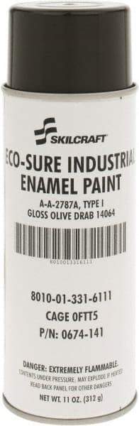 Ability One - Olive Drab, Gloss, Enamel Spray Paint - 8 to 10 Sq Ft per Can, 11 oz Container - Best Tool & Supply