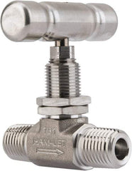 Ham-Let - 5,000 Max psi, 1/4" Pipe, 316 Grade Stainless Steel, Inline Stem Vee Instrumentation Needle Valve - MNPT x MNPT End Connections, Swaglok SS-1VM4-SH - Best Tool & Supply