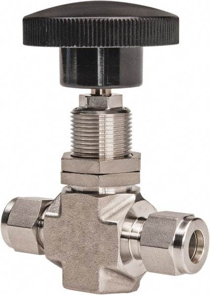 Ham-Let - 5,000 Max psi, 3/8" Pipe, 316 Grade Stainless Steel, Inline Stem Regulating Instrumentation Needle Valve - Compression x Compression End Connections - Best Tool & Supply