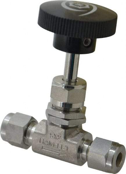 Ham-Let - 5,000 Max psi, 1/4" Pipe, 316 Grade Stainless Steel, Inline Stem Regulating Instrumentation Needle Valve - Compression x Compression End Connections, Swaglok SS-1RS4 - Best Tool & Supply