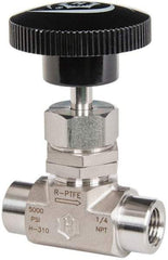 Ham-Let - 5,000 Max psi, 1/4" Pipe, 316 Grade Stainless Steel, Angled Stem Regulating Instrumentation Needle Valve - FNPT x FNPT End Connections, Swaglok SS-1RF4-A - Best Tool & Supply