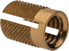 E-Z LOK - 5/16-18 UNC Brass Flush Press Fit Threaded Insert for Plastic - 9/16" OAL, 0.389" Insert Diam, 3/8" Hole Diam, 3/8" Drill - Best Tool & Supply