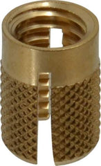 E-Z LOK - 3/8-16 UNC Brass Flush Press Fit Threaded Insert for Plastic - 5/8" OAL, 0.451" Insert Diam, 7/16" Hole Diam, 7/16" Drill - Best Tool & Supply