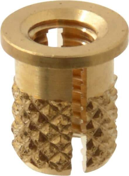 E-Z LOK - #8-32 UNC Brass Flanged Press Fit Threaded Insert for Plastic - 5/16" OAL, 0.23" Insert Diam, 7/32" Hole Diam, 7/32" Drill - Best Tool & Supply