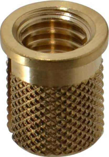 E-Z LOK - 5/16-18 UNC Brass Flanged Press Fit Threaded Insert for Plastic - 9/16" OAL, 0.389" Insert Diam, 0.357" Hole Diam, 3/8" Drill - Best Tool & Supply