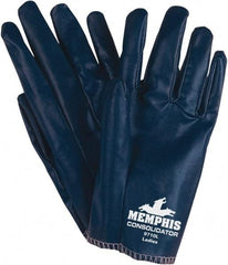 MCR Safety - Size S (7), 8-1/2" Long, Supported, Nitrile Chemical Resistant Gloves - Smooth Finish, Cotton Interlock Knit Lined, Blue - Best Tool & Supply