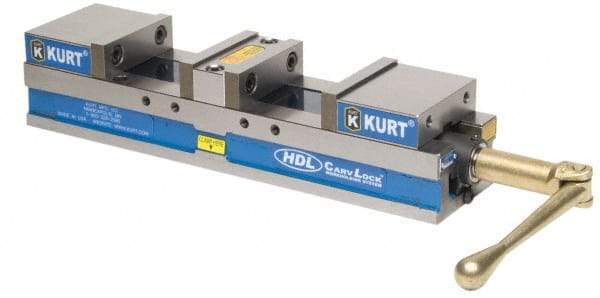 Kurt - 4" Jaw Width, 2-63/64" Jaw Opening Capacity, Horizontal Stationary Machine Vise - Manual Operation, 5,870 Lb Capacity, 1 Station, 17.7" Long x 3.775" High x 1-13/32" Deep, 35.56mm Jaw Height - Best Tool & Supply