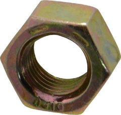 Value Collection - 3/8-24 UNF Steel Right Hand Hex Nut - 9/16" Across Flats, 21/64" High, Zinc Yellow Dichromate Finish - Best Tool & Supply