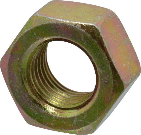 Value Collection - 7/16-20 UNF Steel Right Hand Hex Nut - 11/16" Across Flats, 3/8" High, Zinc Yellow Dichromate Finish - Best Tool & Supply