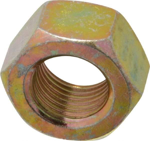 Value Collection - 9/16-18 UNF Steel Right Hand Hex Nut - 7/8" Across Flats, 31/64" High, Zinc Yellow Dichromate Finish - Best Tool & Supply