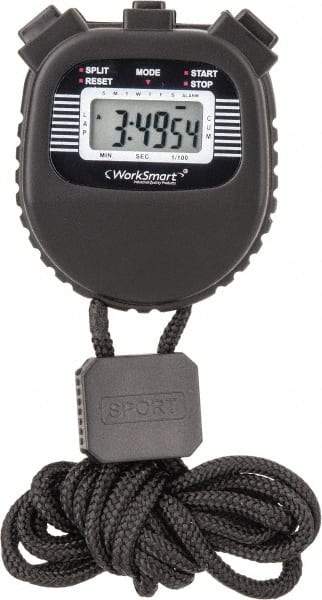 Value Collection - LCD Digital Stopwatch - 3 Functions, 1/100 Sec Resolution, Black - Best Tool & Supply