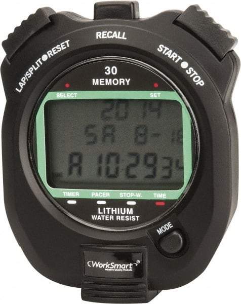 Value Collection - Water Resistant Digital Stopwatch - Pacer, Count Down Timer, CR2032, Back Lit, Black - Best Tool & Supply