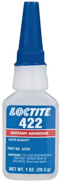 Loctite - 1 oz Bottle Clear Instant Adhesive - Series 422, 30 sec Working Time, 24 hr Full Cure Time, Bonds to Metal, Plastic & Rubber - Best Tool & Supply