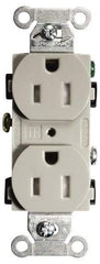 Hubbell Wiring Device-Kellems - 125 VAC, 15 Amp, 5-15R NEMA Configuration, Gray, Specification Grade, Self Grounding Duplex Receptacle - 1 Phase, 2 Poles, 3 Wire, Flush Mount, Tamper Resistant - Best Tool & Supply